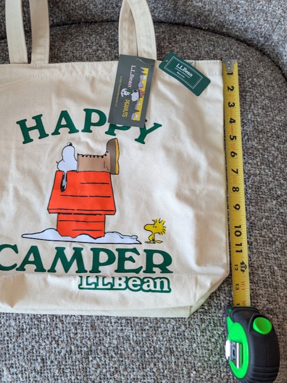 NEW!!L.L. BEAN x Peanuts Snoopy “HAPPY CAMPER” Canvas Tote Bag - Picture 5 of 7